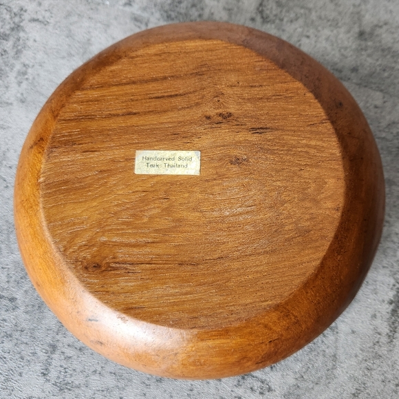 Vintage 1970s handcarved Thailand solid teak nut snack bowl retro lightweight - Picture 3 of 5